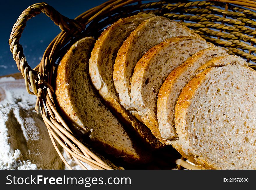 Sliced bread in a bread basket. Sliced bread in a bread basket