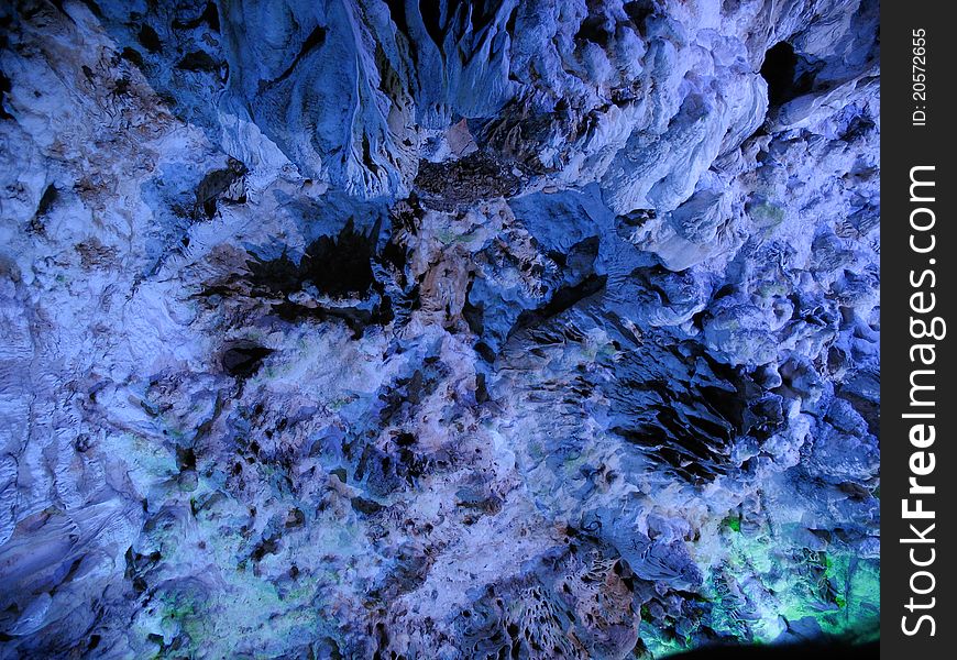 Beautiful stalactite in the cave Yinziyan, Yangshuo, Guilin, China