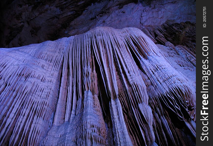 Beautiful stalactite in the cave Yinziyan, Yangshuo, Guilin, China