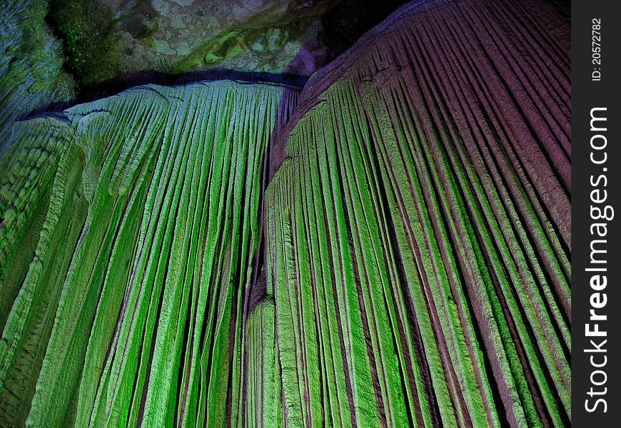 Beautiful stalactite in the cave Yinziyan, Yangshuo, Guilin, China