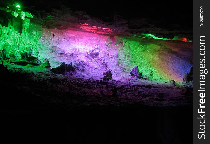 Beautiful stalactite in the cave Yinziyan, Yangshuo, Guilin, China