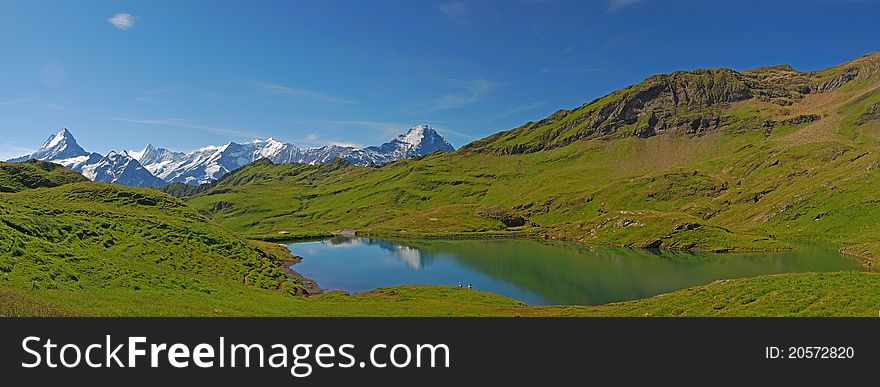 View of the snow mountain of Jungfraujoch in south of Swiss from the First. View of the snow mountain of Jungfraujoch in south of Swiss from the First