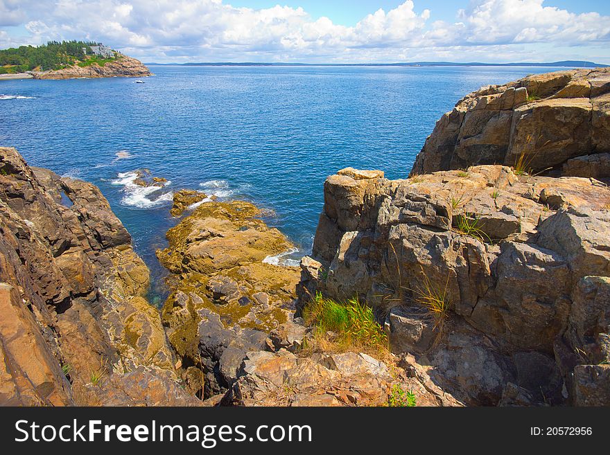 Boulders and water on Maine's rocky coast