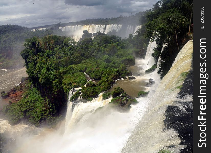 Iguazu Falls, lie on the Argentina - Brazil border and are a UNESCO World Natural Heritage Site.