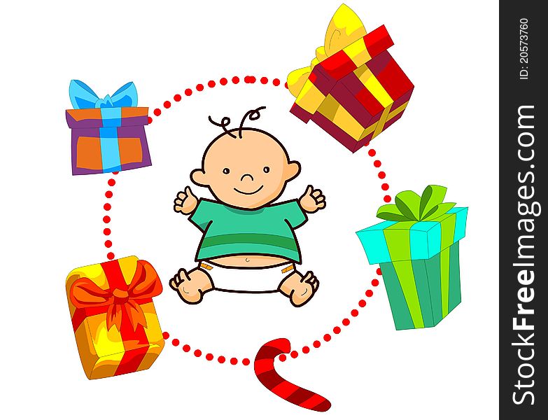 Lovely baby and many beautiful gifts. Lovely baby and many beautiful gifts
