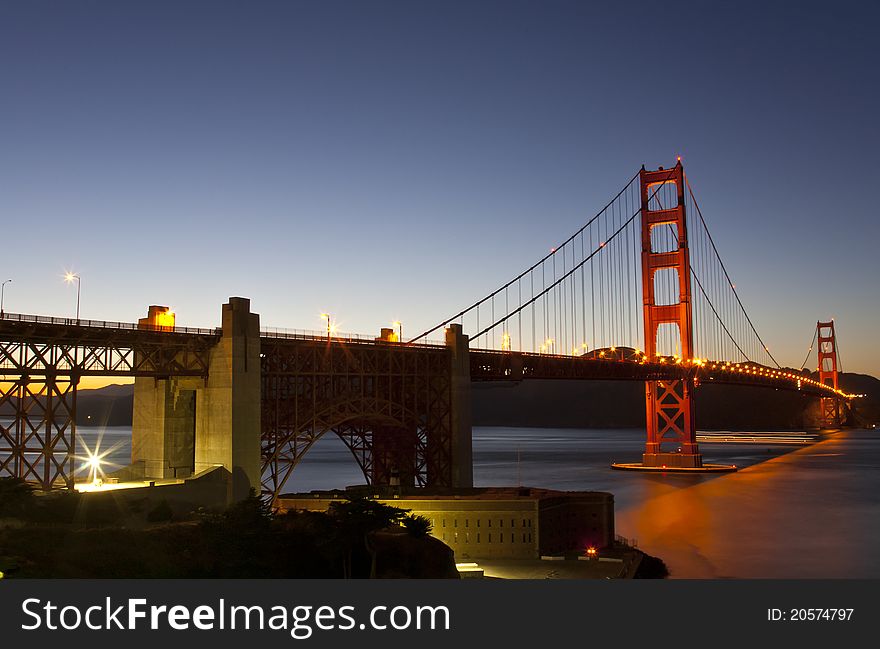 Golden Gate bridge with entrance ramp as seen from San Francisco. Golden Gate bridge with entrance ramp as seen from San Francisco.