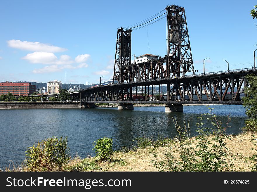 The steel bridge a busy thoroughfare, Portland OR.