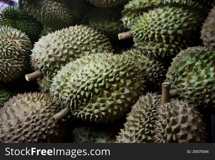 Durians, the king of fruits, in Thai market. Durians, the king of fruits, in Thai market