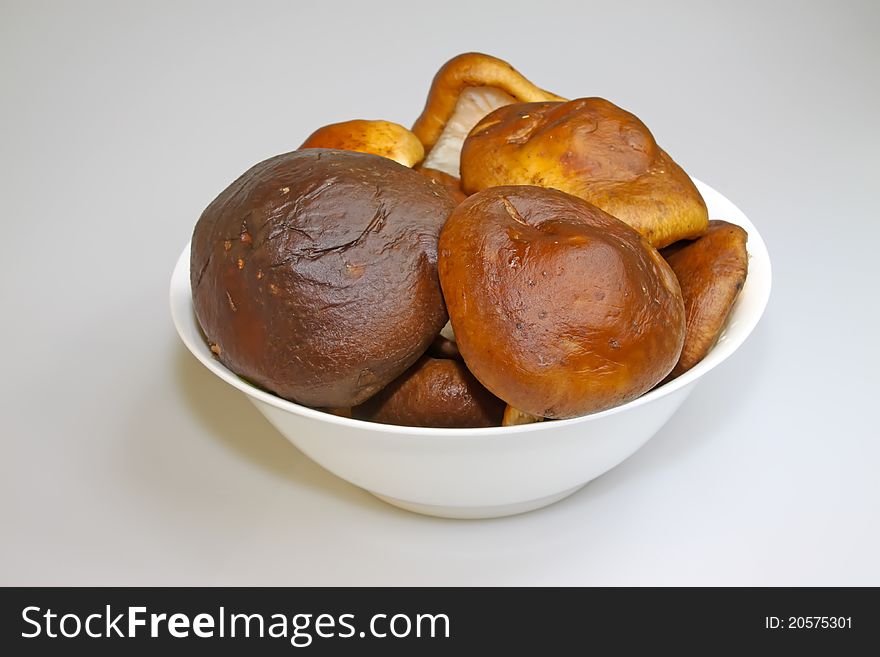 Fresh mushrooms in a ceramic bowl