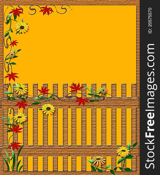 autumn garden fence frame blank center illustration