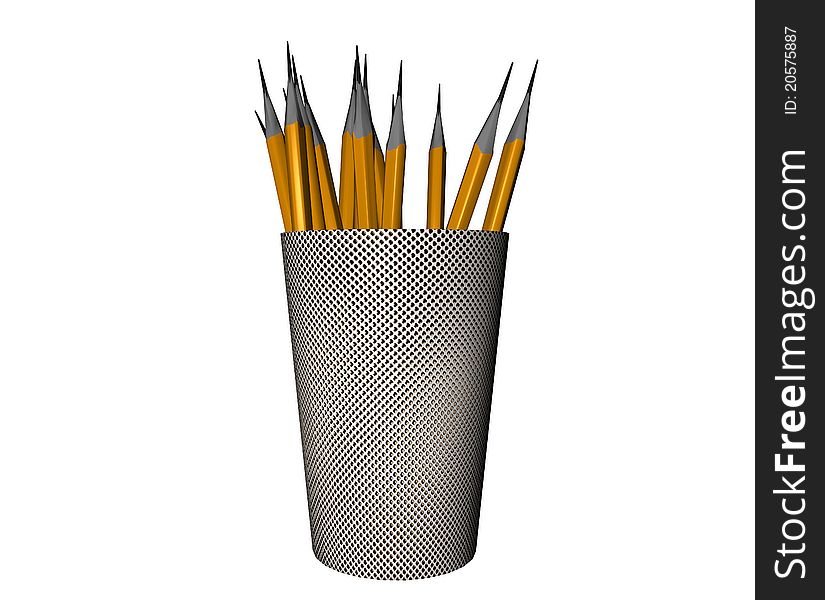 Pencils in a pencil holder; white background