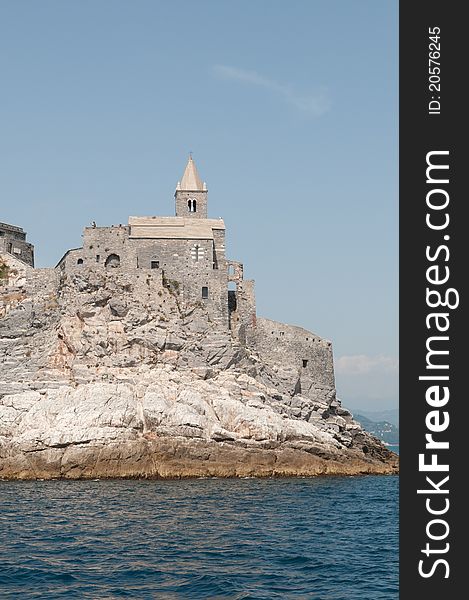 View of St. Peter church in Portovenere, ligurian sea, Italy