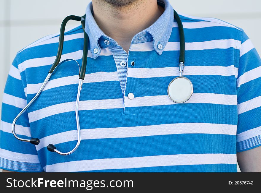 Caucasian doctor with a stethoscope