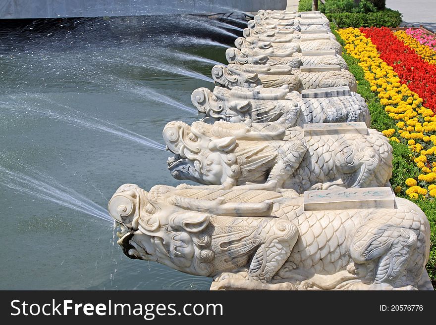 Stone lions on the streets in north china