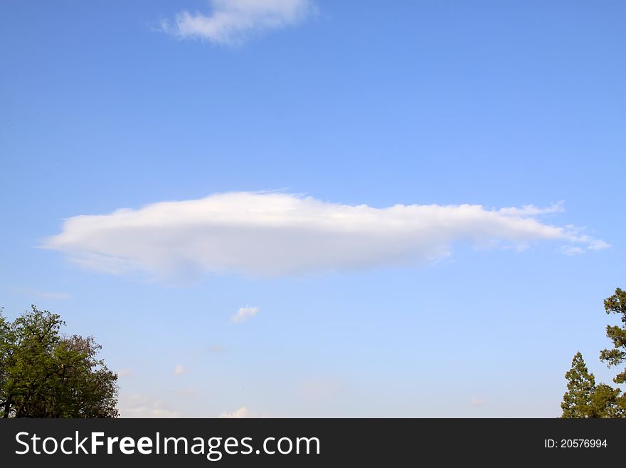 Blue sky and white clouds, green trees