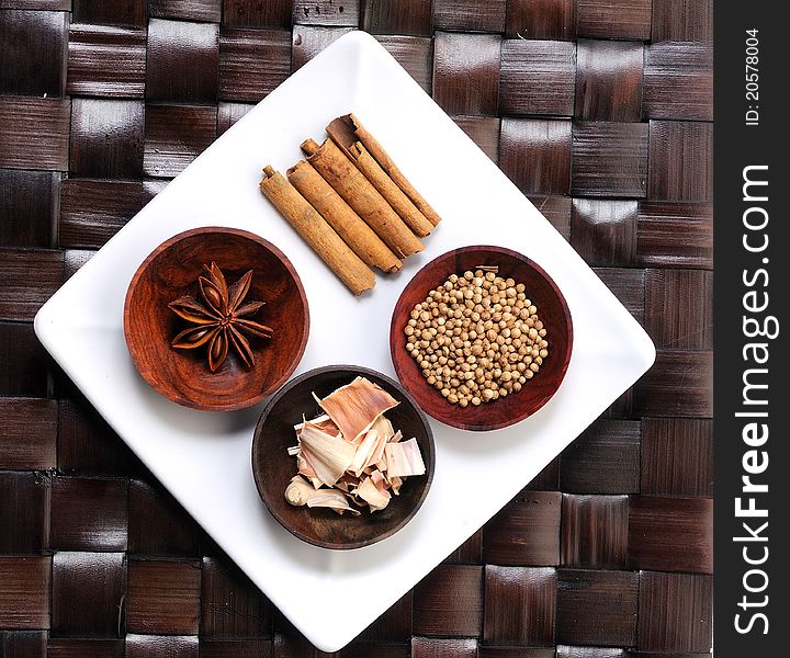 Wooden Bowls Of Different Spices