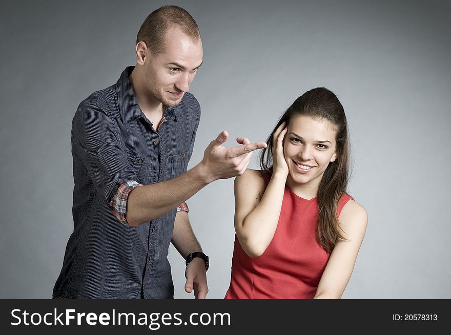 White male and female having crisis in office. White male and female having crisis in office