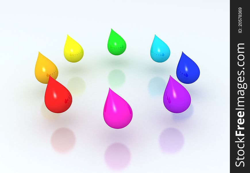 Color paint droplets 3d render