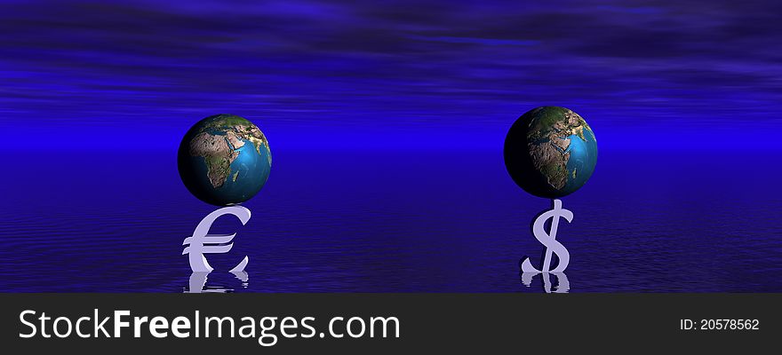 Euro and dollar and world blue