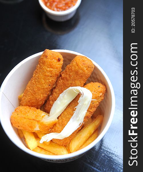 Crisp fried cheese sticks