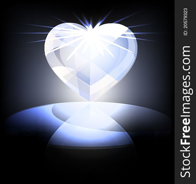 On a dark background is a big ice heart-crystal