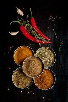 Chili Peppers And Mix Of Specis Stock Photo