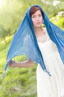 Blue Eyed Young Red Haired Adult Female Outdoors Stock Photo Blue Eyed Young Red Haired Adult Female Outdoors Stock Photo