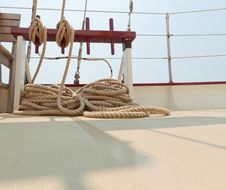 Coiled Rope Rigging On A Sailboat Deck. Stock Photos Coiled Rope Rigging On A Sailboat Deck. Stock Photos
