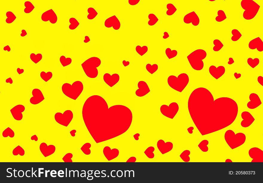 Many small hearts, that fill a yellow background. Many small hearts, that fill a yellow background