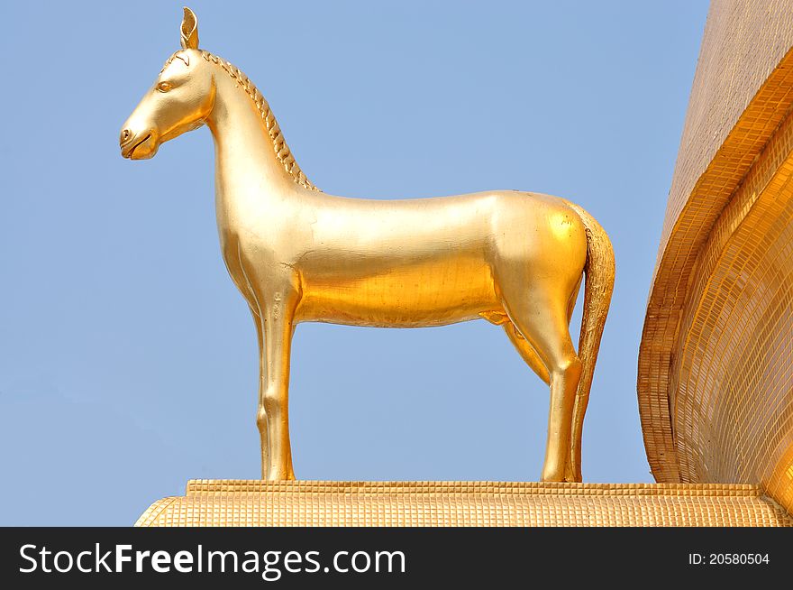 Golden horse statue in thai temple