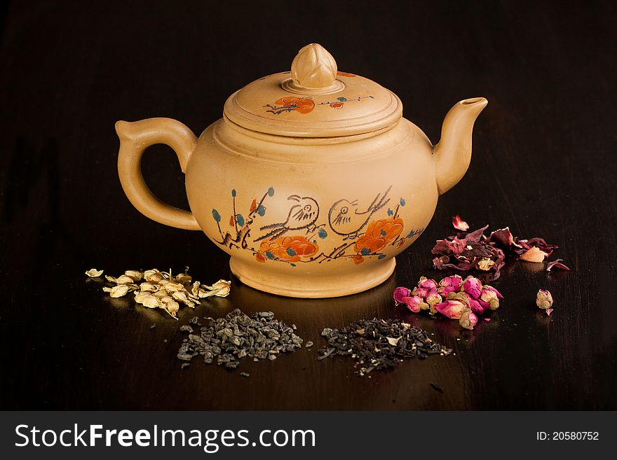 Teapot and dry tea variation