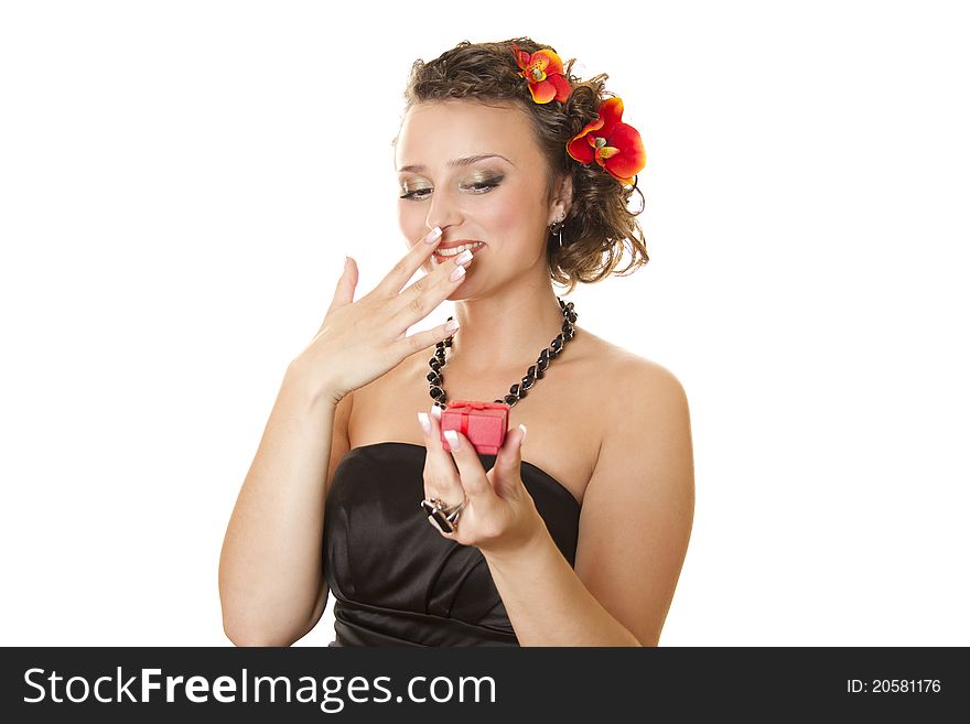 Fashion model with large hairstyle and orchid in her hair. Fashion model with large hairstyle and orchid in her hair.