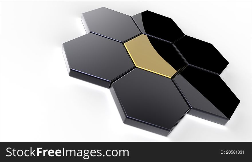 3D abstract rendering of shiny hexagons isolated on white. 3D abstract rendering of shiny hexagons isolated on white