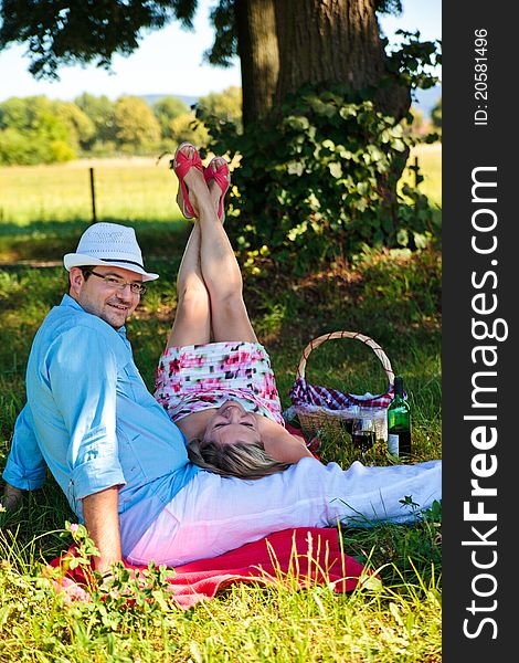 Middle aged couple enjoying picnic