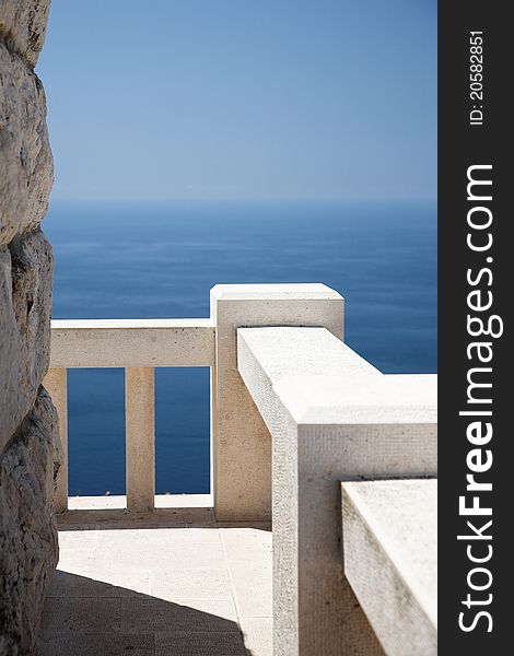 Stone viewpoint and banister, ocean view