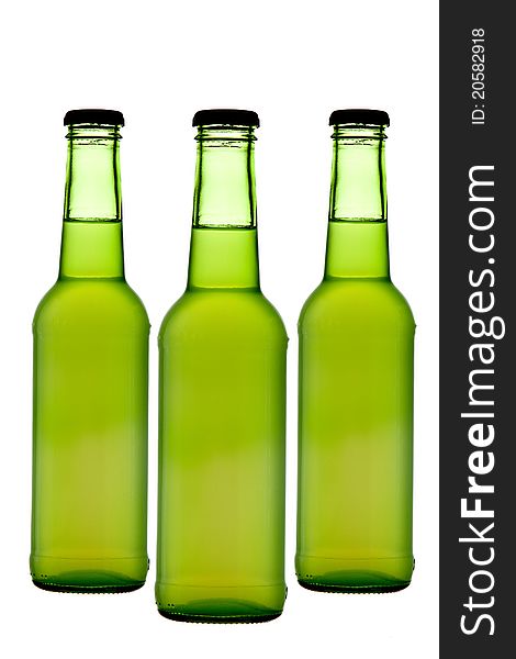Green bottles in a white background
