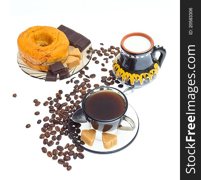 Italian espresso donut, sugar  and coffee beans