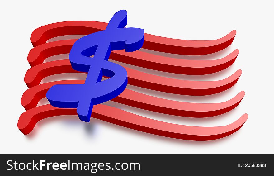 Blue dollar sign over red strips