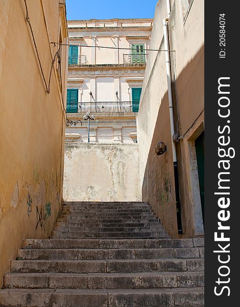 Steps between houses in Noto, Sicily