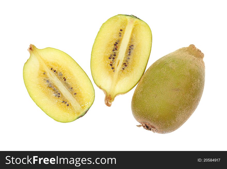 Sectional View Of Freshly Cut Kiwi Fruit. Image Is Isolated On White Background