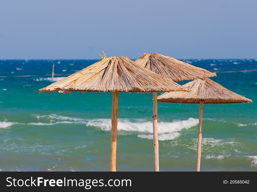 Bamboo Umbrellas on the beach. Bamboo Umbrellas on the beach