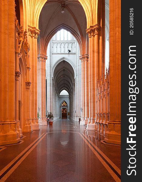 Corridor of the gothic cathedral. Corridor of the gothic cathedral