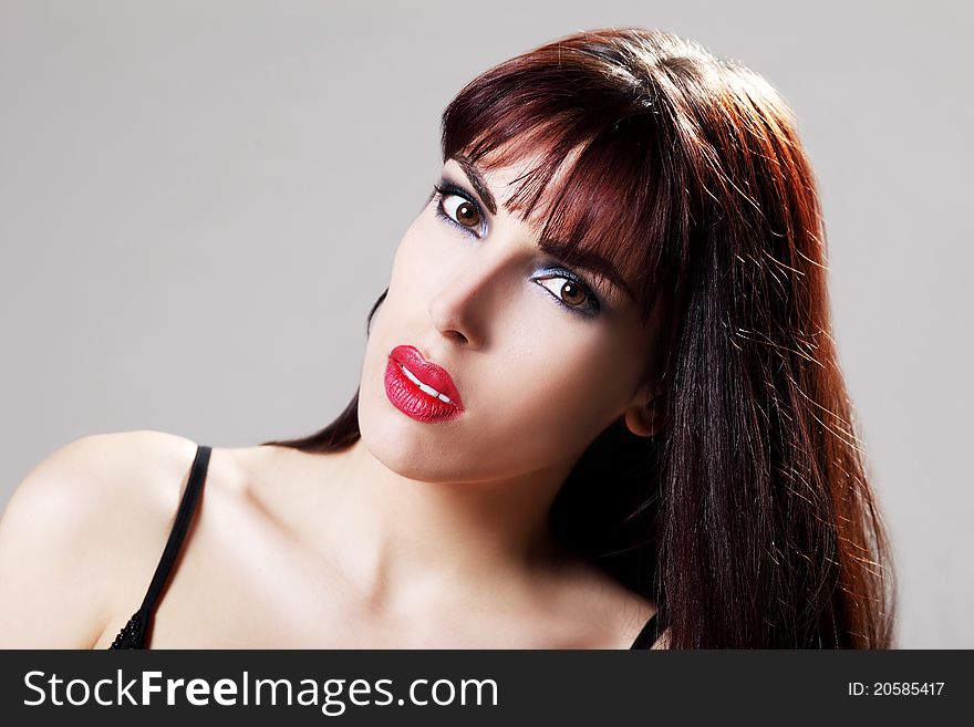 Attractive brunette model with a great makeup, portrait. Attractive brunette model with a great makeup, portrait