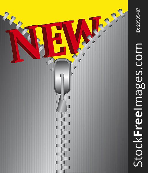 Gray zipper and new text over yellow background. vector. Gray zipper and new text over yellow background. vector