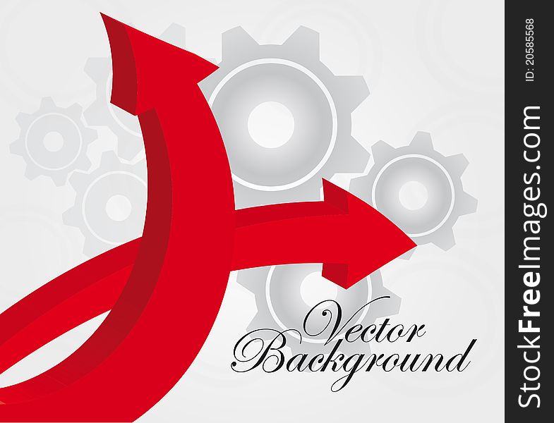 Red arrows over white and gray gears background. vector. Red arrows over white and gray gears background. vector