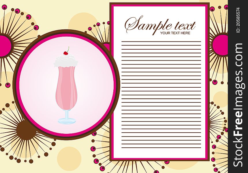 Pink and brown milk shake menu over abstract flowers background. vector