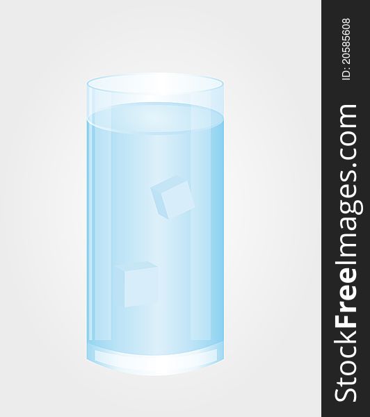 Blue and white glass of water with ice over gray background. vector. Blue and white glass of water with ice over gray background. vector