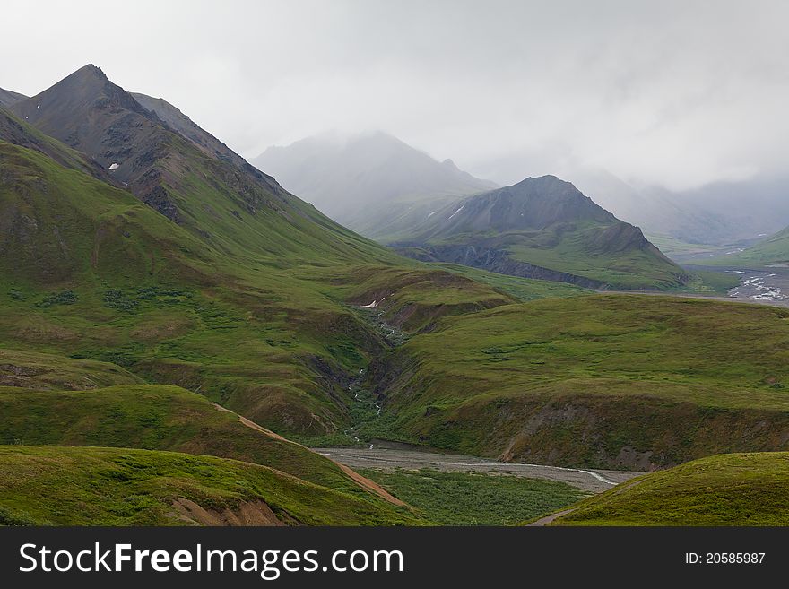 Mountain range in the fog in Denali national park, Alaska. Mountain range in the fog in Denali national park, Alaska