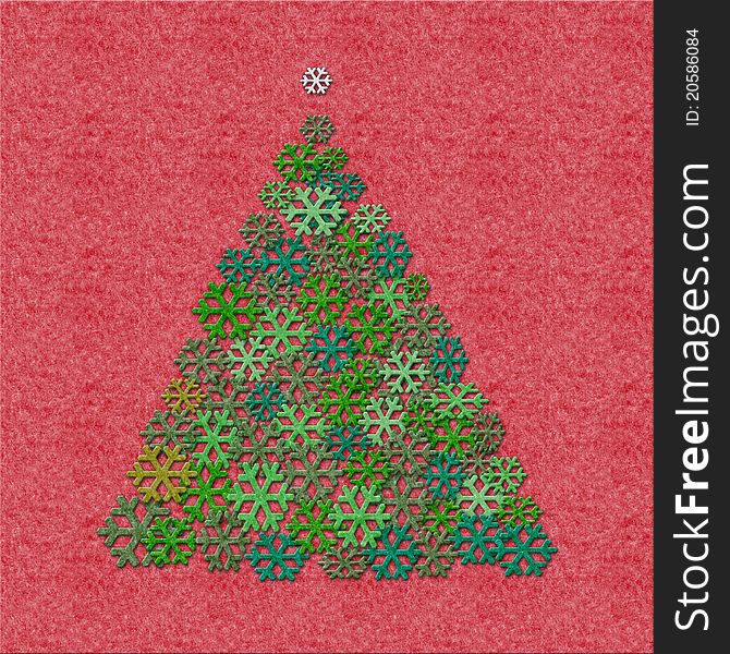 Illustration of a christmas tree made of felt snowflakes. Cutout style. Illustration of a christmas tree made of felt snowflakes. Cutout style