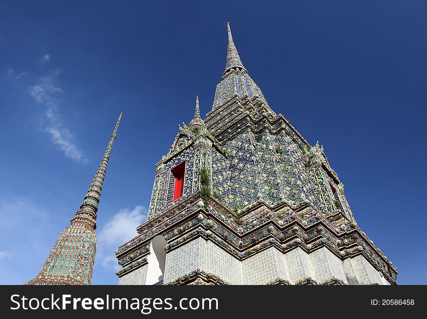Wat Pho Thatian pagoda , decorate color tile , Banngkok Thailand